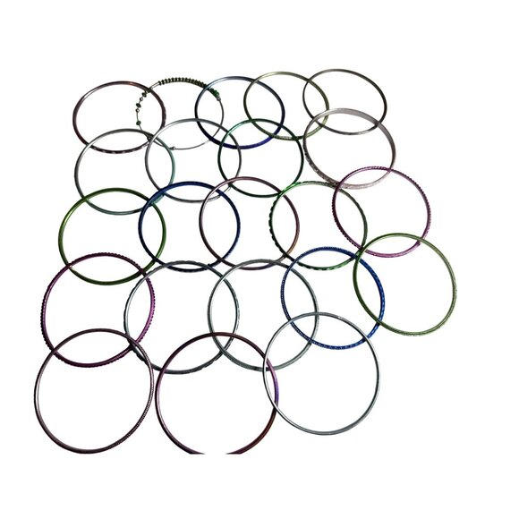 Lot Of 22 Green Pink and Blue Metal Bangles With Glitter and Textured Designs - Picture 4 of 6